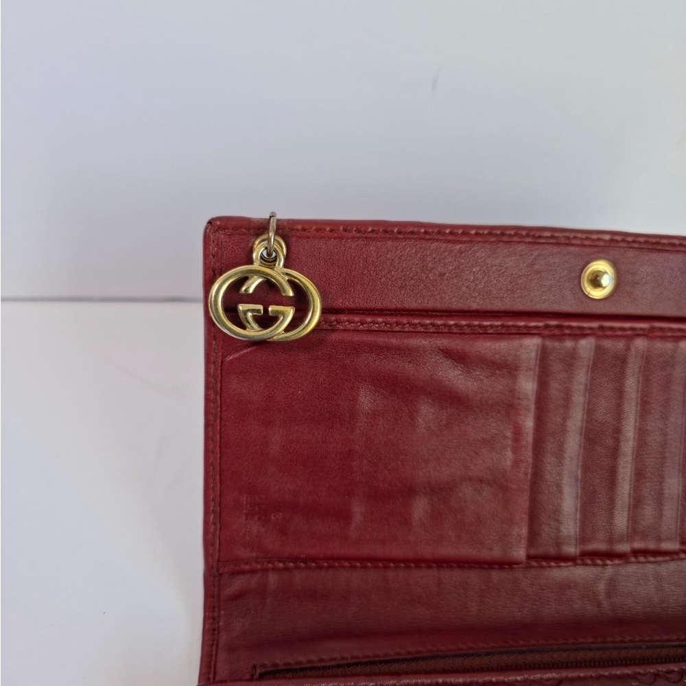 Pre-Owned GUCCI GG Shima Line Wallet Flap Long Leather in Red - Picture 6 of 6